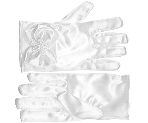 Be In Your Mind Mädchen Handschuhe aus Satin elegant Kommunion Hochzeit Prinzessin Weiß Kurz von Be In Your Mind