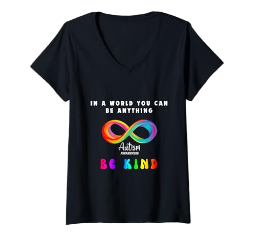 Damen Autismus-Bewusstsein in der Welt kann Man Alles Sein freundlich Sein T-Shirt mit V-Ausschnitt Damen Autismus-Bewusstsein in der Welt kann Man Alles Sein freundlich Sein T-Shirt mit V-Ausschnitt von Be Kind, Rainbow Infinity Symbol