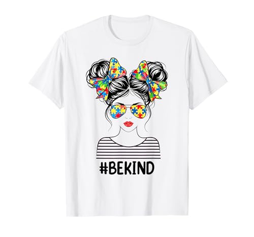 Be Kind Messy Bun Girls Bandana Puzzleteil Autismus Monat T-Shirt von Be Kind Autism Awareness Messy Bun Puzzle Glasses