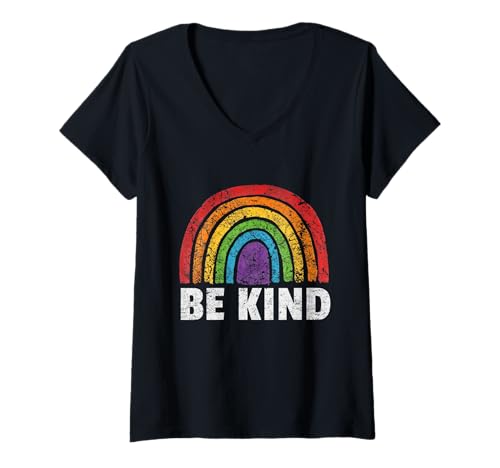 Damen Be Kind Retro Proud Ally Regenbogen-Flagge Gay Queer Pride LGBT T-Shirt mit V-Ausschnitt Damen Be Kind Retro Proud Ally Regenbogen-Flagge Gay Queer Pride LGBT T-Shirt mit V-Ausschnitt von Be Kind LGBTQ Pride Month Rainbow Apparel By Mj