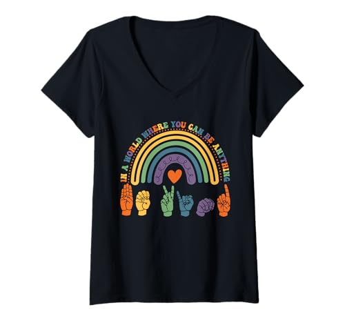 Damen Be Kind Gebärdensprache ASL Hände Unterstützung T-Shirt mit V-Ausschnitt Damen Be Kind Gebärdensprache ASL Hände Unterstützung T-Shirt mit V-Ausschnitt von Be Kind Sign Language ASL Tees