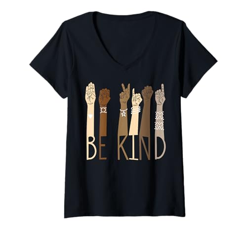 Damen Be Kind Zeichensprache Hand Talking Teachers Interpreter ASL T-Shirt mit V-Ausschnitt Damen Be Kind Zeichensprache Hand Talking Teachers Interpreter ASL T-Shirt mit V-Ausschnitt von Be Kind Sign Language