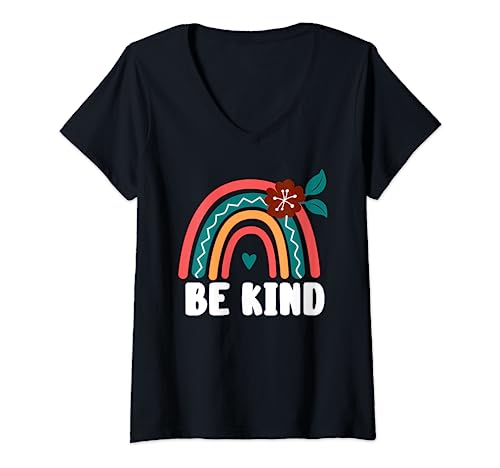 Damen Be Kind Regenbogen für Damen T-Shirt mit V-Ausschnitt von Be Kind Women's Apparel Company
