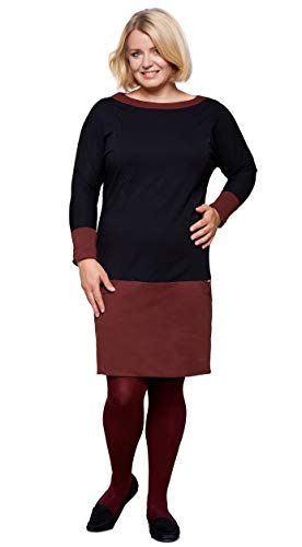 Be Mama - Maternity & Baby wear 2in1 Baumwollkleid Kleid Plus Size Umstandskleid, Stillkleid, Sweatkleid, Pulloverkleid, Modell: Andrea, schwarz-rotbraun, 3XL von Be Mama - Maternity & Baby wear