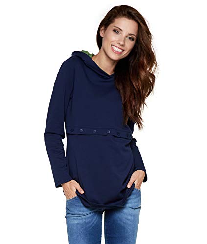 Be Mama - Maternity & Baby wear 2in1 Damenpullover - Umstandspullover und Stillpulli, aus Baumwolle, Modell: Duo, dunkelblau Button, Größe XL von Be Mama - Maternity & Baby wear