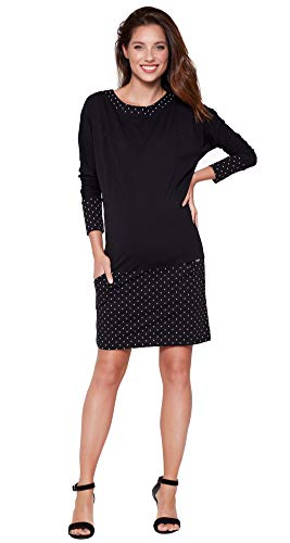 Be Mama - Maternity & Baby wear 2in1 Umstandskleid mit Stillfunktion, Sweatkleid, Pulloverkleid, Modell: Andrea, schwarz-schwarz Punkte, 3XL von Be Mama - Maternity & Baby wear