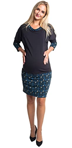 Be Mama - Maternity & Baby wear 2in1 Umstandskleid mit Stillfunktion aus Baumwolle, Sweatkleid, Pulloverkleid, Modell: Andrea, Graphit-blau, SM von Be Mama - Maternity & Baby wear