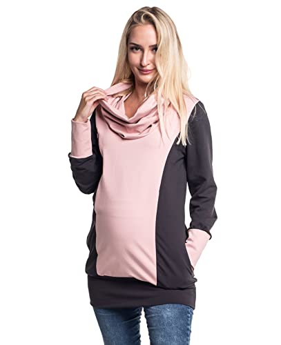 Be Mama - Maternity & Baby wear 2in1 Umstandspullover, Sweatshirt, Still-Pulli, hochwertige Baumwolle, Modell: Nella (Graphite-rosa, L) von Be Mama - Maternity & Baby wear