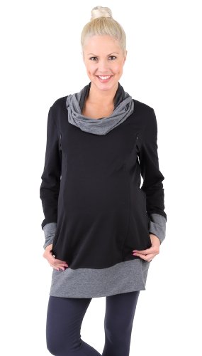 Be Mama - Maternity & Baby wear 2in1 Umstandspullover, Sweatshirt, Stillpullover, hochwertige Baumwolle, Modell: Nella, schwarz, Größe XXXL von Be Mama - Maternity & Baby wear