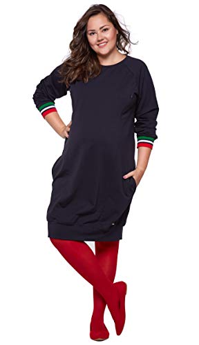 Be Mama - Maternity & Baby wear 2in1 Umstandstunika aus Baumwolle Umstandsmode Plus Size Umstandskleid, Stillkleid, Pulloverkleid, Modell: SPORTISSIMA, dunkelblau, 4XL von Be Mama - Maternity & Baby wear