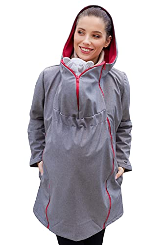 Be Mama - Maternity & Baby wear 3in1 - Tragemantel & Umstandsmantel & Damenmantel aus SOFTSHELL wasserdichter ALL-WEATHER (Wassersäule: 10.000 mm), Modell: BERRY ZIP, hellgrau/sangria S von Be Mama - Maternity & Baby wear