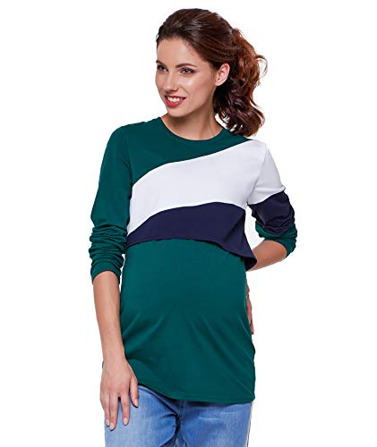 Be Mama - Maternity & Baby wear Damenshirt Langarm aus Baumwolle mit Stillfunktion, Modell Franky, grün, L von Be Mama - Maternity & Baby wear