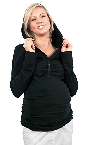 Be Mama - Maternity & Baby wear Mode für Schwangere, Umstandsshirt, Stillshirt mit Kapuze, Modell: IMAN, Langarm, schwarz, L von Be Mama - Maternity & Baby wear
