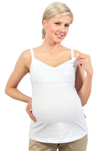 Be Mama - Maternity & Baby wear Stilltop aus Baumwolle, Top mit Clip zum Stillen, Umstandstop, Modell: Nappy, weiß, Größe L von Be Mama - Maternity & Baby wear