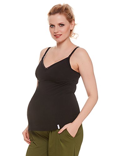 Be Mama - Maternity & Baby wear Top für Schwangere, Stillshirt, Umstandstop mit Stillfunktion aus Baumwolle, Modell: Nappy, schwarz, Größe L von Be Mama - Maternity & Baby wear