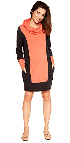 Be Mama - Maternity & Baby wear Umstandskleid 2in1 aus Baumwolle mit Stillfunktion, Pulloverkleid, Modell: Nella, Graphite-orange, L von Be Mama - Maternity & Baby wear