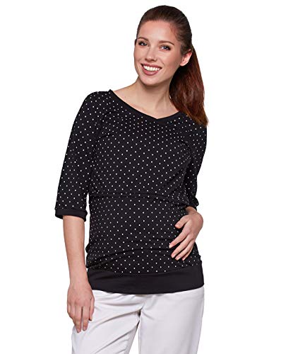 Be Mama - Maternity & Baby wear Umstandsshirt aus Baumwolle mit Stillfunktion, Modell: Monic (Kurzarm/schwarz mit Punkte, XL) von Be Mama - Maternity & Baby wear