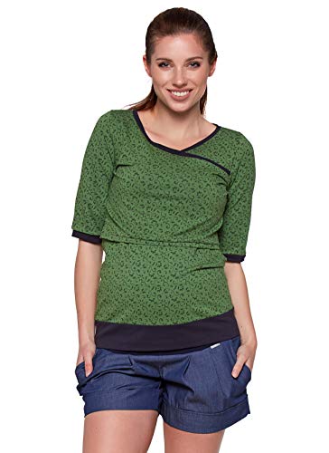 Be Mama - Maternity & Baby wear Umstandsshirt aus Baumwolle mit Stillfunktion, Modell: Monic (Kurzarm Grün/Muster Blumen, L) von Be Mama - Maternity & Baby wear