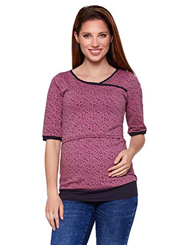 Be Mama - Maternity & Baby wear Umstandsshirt aus Baumwolle mit Stillfunktion, Modell: Monic (Kurzarm Rosa/Muster Blumen, XL) von Be Mama - Maternity & Baby wear