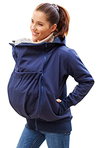 Be Mama - Maternity & Baby wear wasserdichte All-Weather 3in1 - Tragejacke & Umstandsjacke & Damenjacke in einem aus Softshell (Wassersäule: 10.000 mm), Modell: BERGAMI Softshell, dunkelblau SM von Be Mama - Maternity & Baby wear