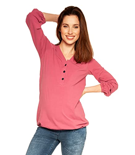 Umstandsshirt Baumwolle, Schwangerschaftsshirt, Stillshirt mit Gummibund unten, Modell: Flora, dunkelrosa, XL von Be Mama - Maternity & Baby wear
