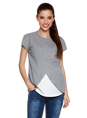 Umstandsshirt T-Shirt Stillshirt LAVIS, Kurzarm, grau-Weiss, XL von Be Mama - Maternity & Baby wear