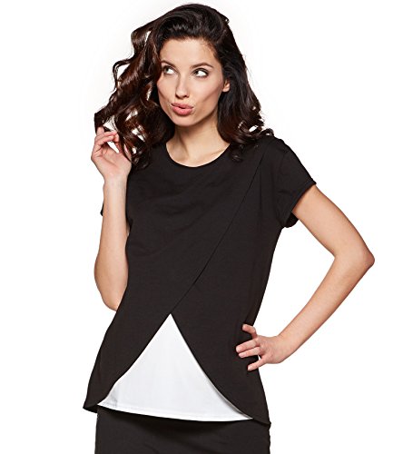 Umstandsshirt T-Shirt Stillshirt LAVIS, Kurzarm, schwarz-Weiss, XXL von Be Mama - Maternity & Baby wear