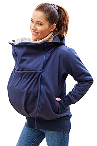 Wasserdichte ALL-WEATHER 3in1 - Tragejacke & Umstandsjacke & Damenjacke Softshell in einem aus SOFTSHELL (Wassersäule: 10.000 mm), Modell: BERGAMI SOFTSHELL, dunkelblau L/XL von Be Mama - Maternity & Baby wear