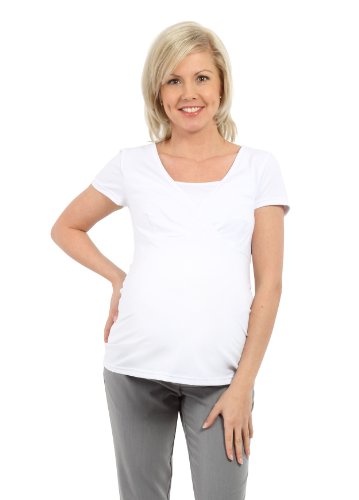 be Mama! 2in1 Umstandsshirt, Stillshirt, hochwertige Baumwolle, Modell: Free, Kurzarm, Weiss, XL von Be Mama - Maternity & Baby wear