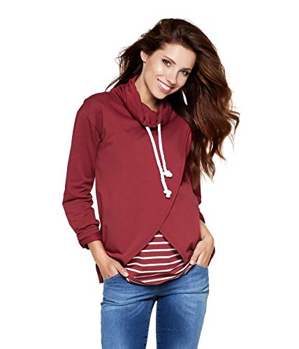 Be Mama - Maternity & Baby wear Umstandspullover, Sweatshirt, Stillpulli Baumwolle, Modell: LAVRENCE, Sangria, Größe XL von Be Mama - Maternity & Baby wear