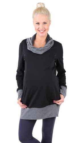 Be Mama - Maternity & Baby wear 2in1 Umstandspullover, Sweatshirt, Still-Pulli, hochwertige Baumwolle, Modell: Nella, schwarz, Größe XL von Be Mama - Maternity & Baby wear