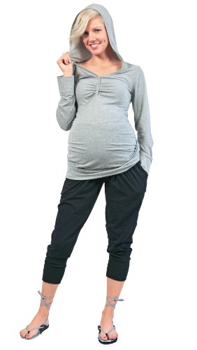 Be Mama - Maternity & Baby wear Umstandshose, Schwangerschaftshose, hochwertige Baumwolle,Modell: Sawyer, Farbe: schwarz, 3/4 lang, Größe: SM von Be Mama - Maternity & Baby wear