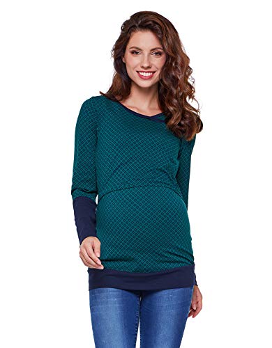 be Mama! Umstandsshirt mit Stillfunktion Monic (Langarm/grün-dunkelblau, XL) von Be Mama - Maternity & Baby wear