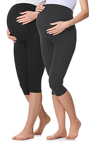 Be Mammy 3/4 Umstandsleggings Kurz aus Baumwolle bequeme und blickdichte Schwangerschaftsleggings 2Pack Umstandsmode BE20-229 (2Pack Schwarz/Graphite, S) von Be Mammy