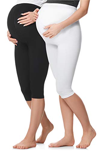 Be Mammy 3/4 Umstandsleggings Kurz aus Baumwolle bequeme und blickdichte Schwangerschaftsleggings 2Pack Umstandsmode BE20-229 (2Pack Schwarz/Weiß, 4XL) von Be Mammy