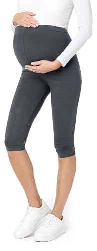 Be Mammy 3/4 Umstandsleggings Kurz aus Baumwolle Bequeme und blickdichte Schwangerschaftsleggings Umstandsmode BE20-229 (Graphite, M) von Be Mammy