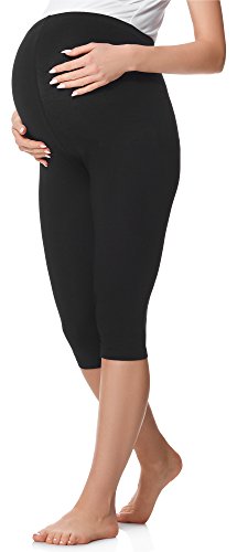 Be Mammy 3/4 Umstandsleggings Kurz aus Baumwolle bequeme und blickdichte Schwangerschaftsleggings Umstandsmode BE20-229 (Schwarz, L) von Be Mammy