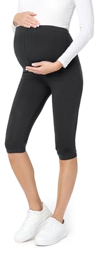 Be Mammy 3/4 Umstandsleggings Kurz aus Baumwolle Bequeme und blickdichte Schwangerschaftsleggings Umstandsmode BE20-229 (Schwarz, M) von Be Mammy