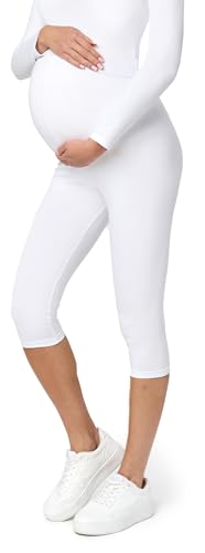 Be Mammy 3/4 Umstandsleggings aus Baumwolle BE20-229 (Weiß, 3XL) von Be Mammy