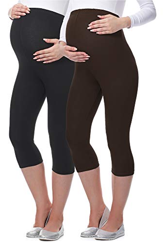 Be Mammy 3/4 Umstandsleggings aus Viskose BE-03 2er Pack (Schwarz/Braun, M) von Be Mammy