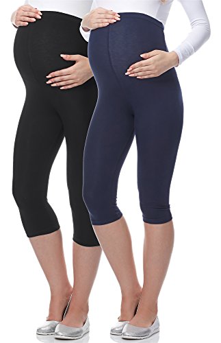 Be Mammy 3/4 Umstandsleggings aus Viskose BE-03 2er Pack (Schwarz/Dunkelblau, L) von Be Mammy