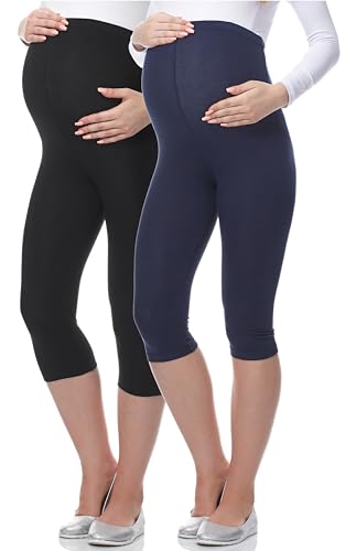 Be Mammy 3/4 Umstandsleggings aus Viskose BE-03 2er Pack (Schwarz/Dunkelblau, L) von Be Mammy