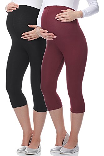 Be Mammy 3/4 Umstandsleggings aus Viskose BE-03 2er Pack (Schwarz/Dunkelrot, L) von Be Mammy