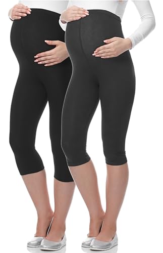 Be Mammy 3/4 Umstandsleggings aus Viskose BE-03 2er Pack (Schwarz/Graphite, L) von Be Mammy