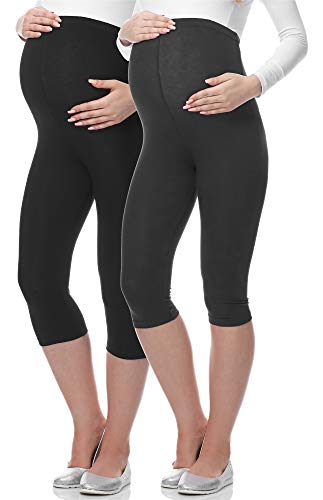 Be Mammy 3/4 Umstandsleggings aus Viskose BE-03 2er Pack (Schwarz/Graphite, M) von Be Mammy