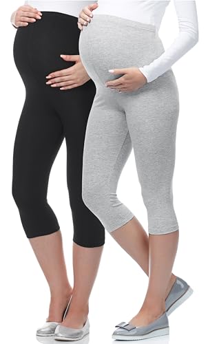Be Mammy 3/4 Umstandsleggings aus Viskose BE-03 2er Pack (Schwarz/Melange, L) von Be Mammy