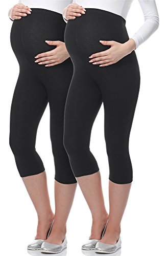 Be Mammy 3/4 Umstandsleggings aus Viskose BE-03 2er Pack (Schwarz/Schwarz, L) von Be Mammy