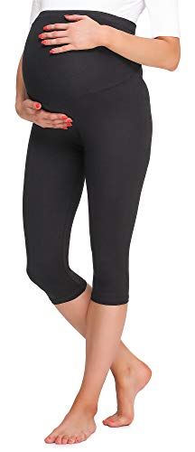 Be Mammy Damen 3/4 Umstandsleggings BE20-258(Schwarz, L) von Be Mammy