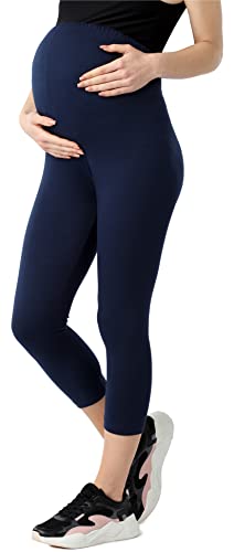 Be Mammy Damen 3/4 Umstandsleggings aus Bio-Baumwolle BE20-284 (Dunkelblau, L) von Be Mammy