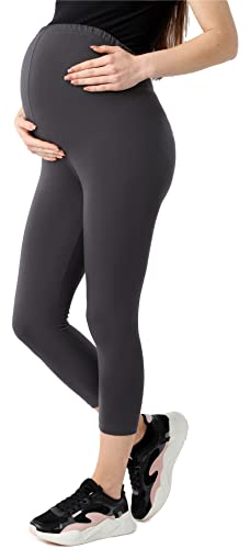 Be Mammy Damen 3/4 Umstandsleggings aus Bio-Baumwolle BE20-284 (Graphite, L) von Be Mammy